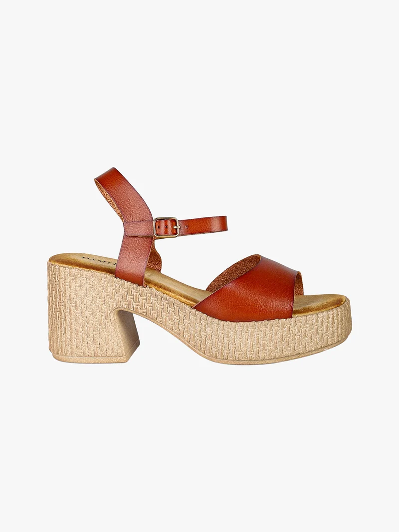 Sandali donna con tacco e plateau - cammello