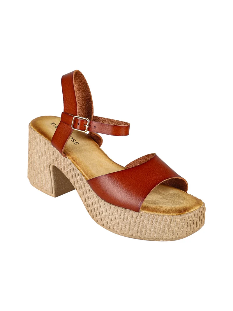 Sandali donna con tacco e plateau - cammello