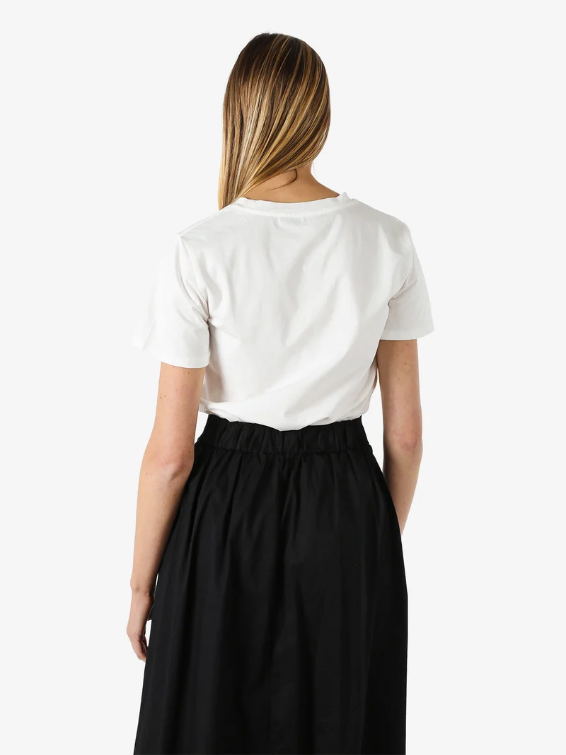 T-shirt donna in cotone con stampa e strass - bianco