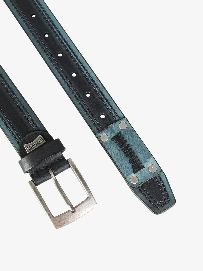Cintura in pelle vintage da uomo - blu scuro