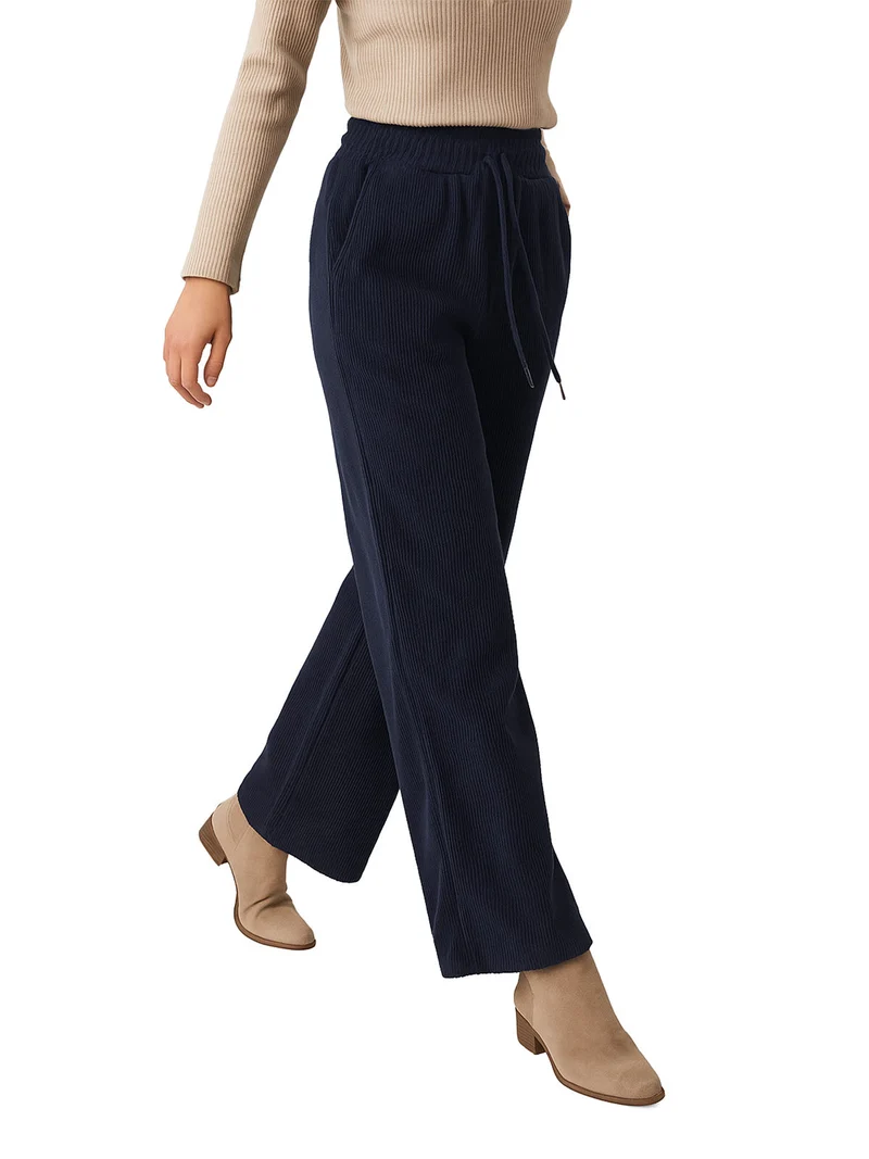 Pantaloni donna in velluto a coste con coulisse - blu scuro