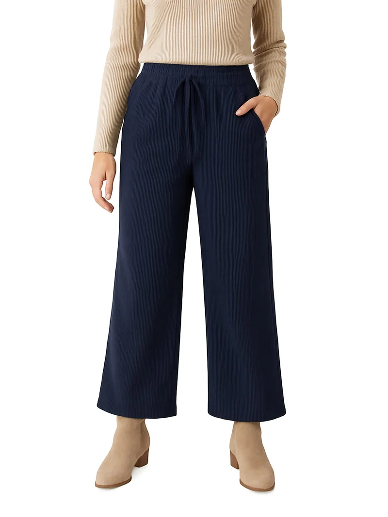 Pantaloni donna in velluto a coste con coulisse - blu scuro