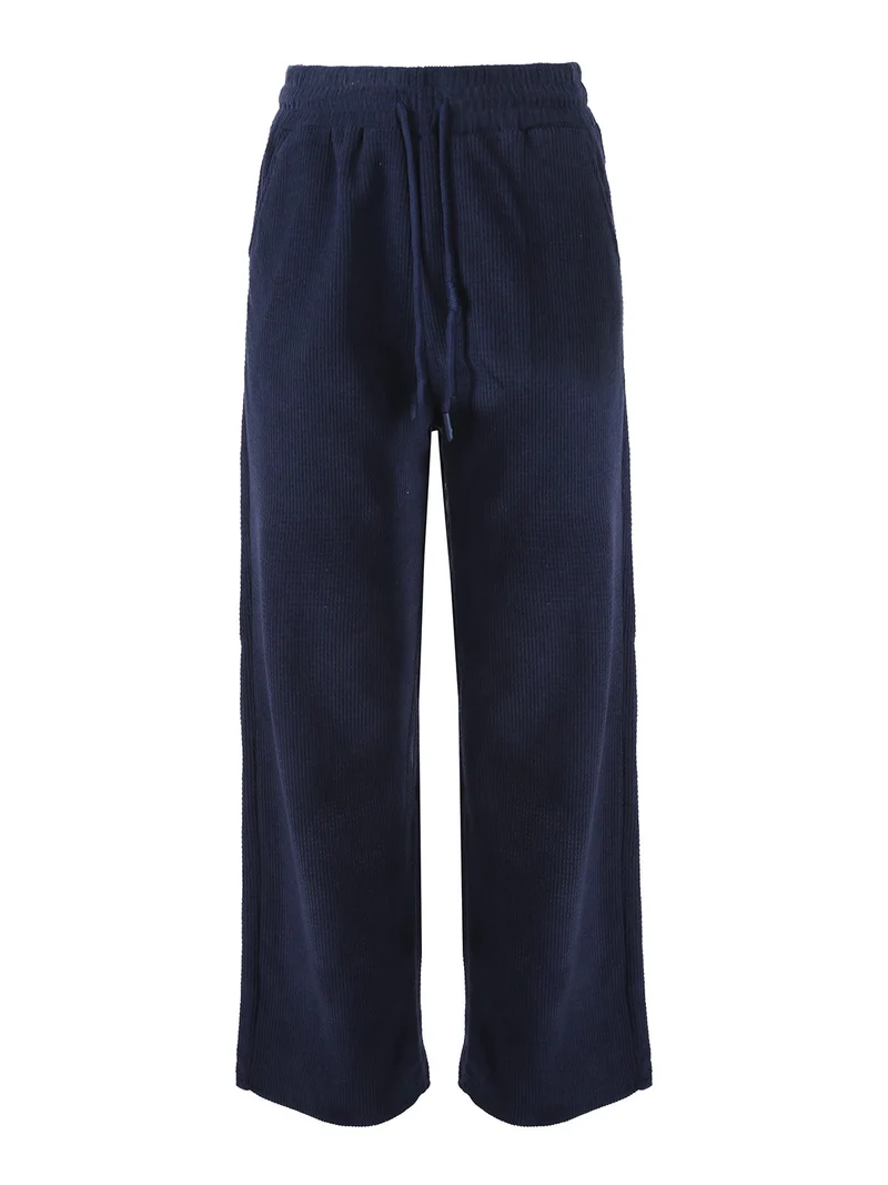 Pantaloni donna in velluto a coste con coulisse - blu scuro