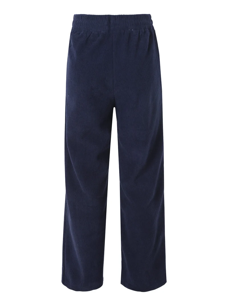 Pantaloni donna in velluto a coste con coulisse - blu scuro