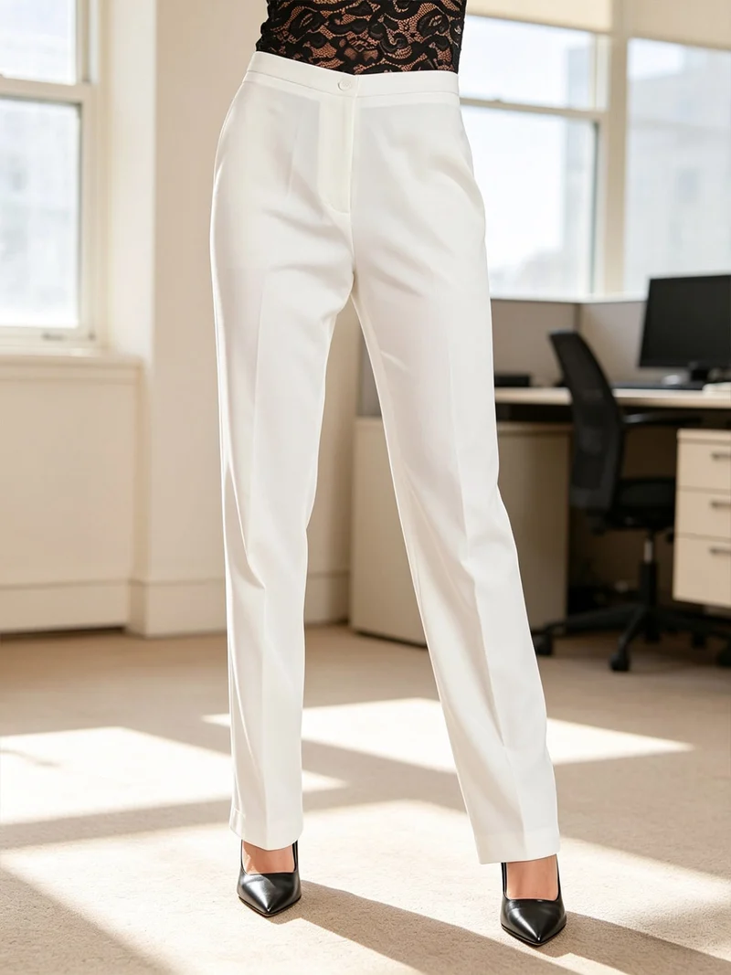Pantaloni classici da donna a gamba dritta - bianco