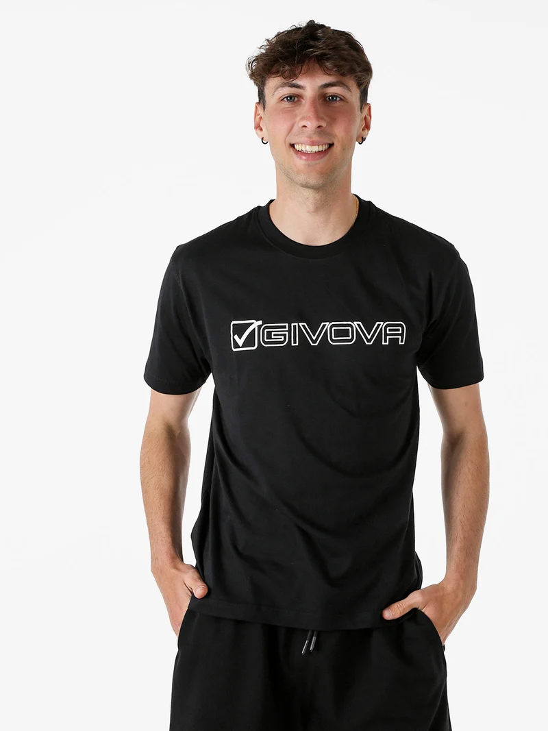 T-shirt da uomo in cotone con logo - nero