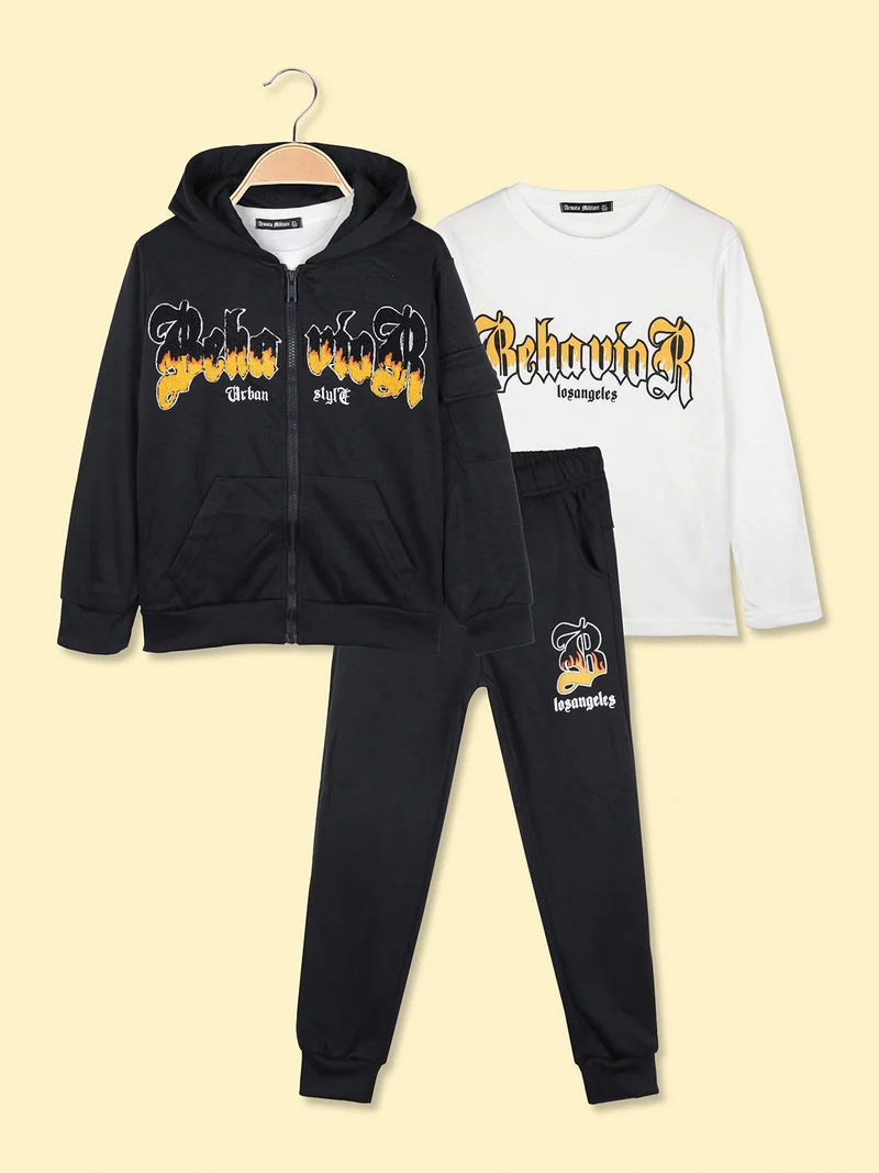 Completo 3 pezzi da bambino con cappuccio e zip - blu scuro