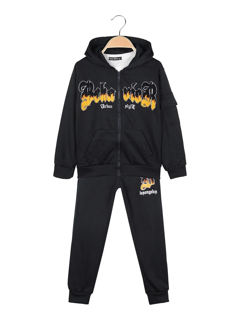 Completo 3 pezzi da bambino con cappuccio e zip - blu scuro