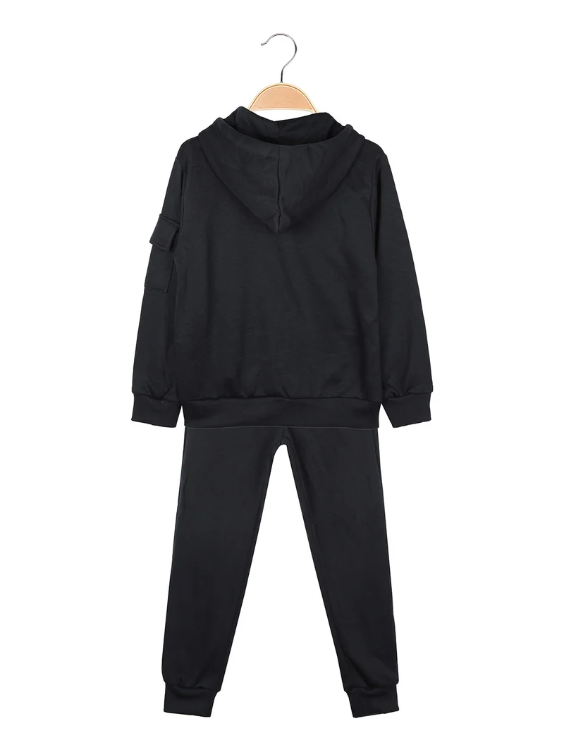 Completo 3 pezzi da bambino con cappuccio e zip - blu scuro