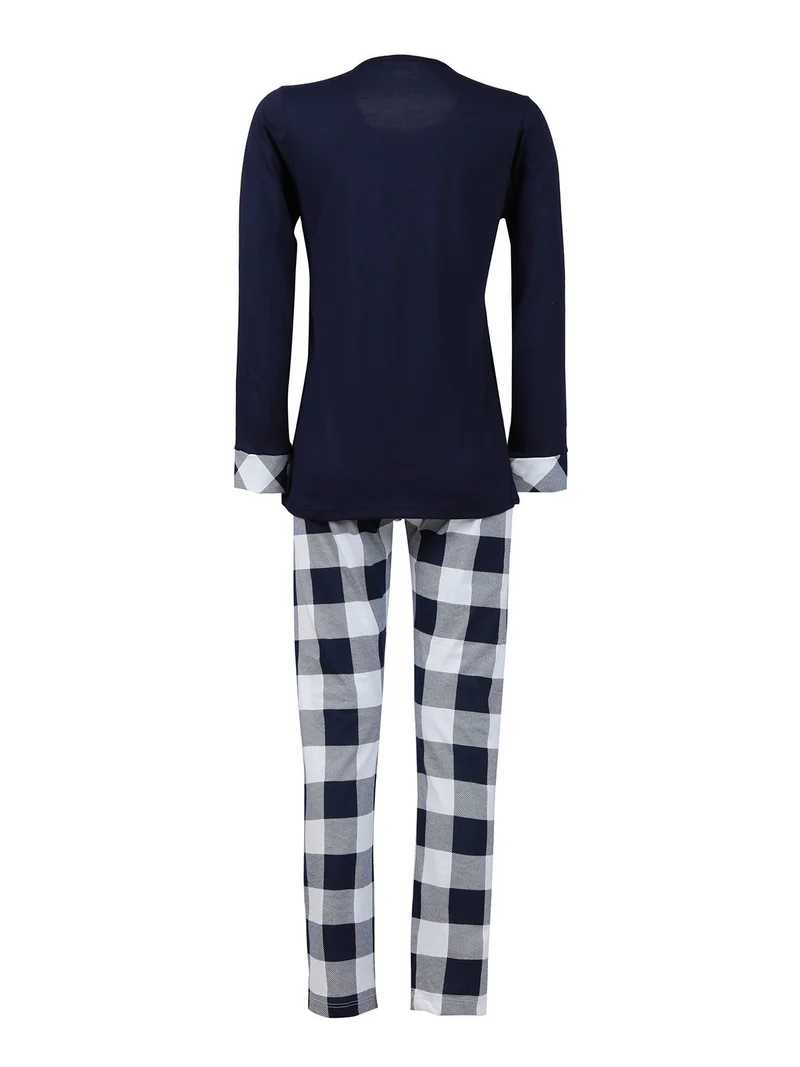 Pigiama lungo donna in cotone con paillettes - blu scuro