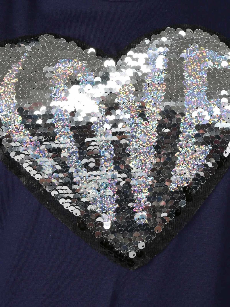 Pigiama lungo donna in cotone con paillettes - blu scuro