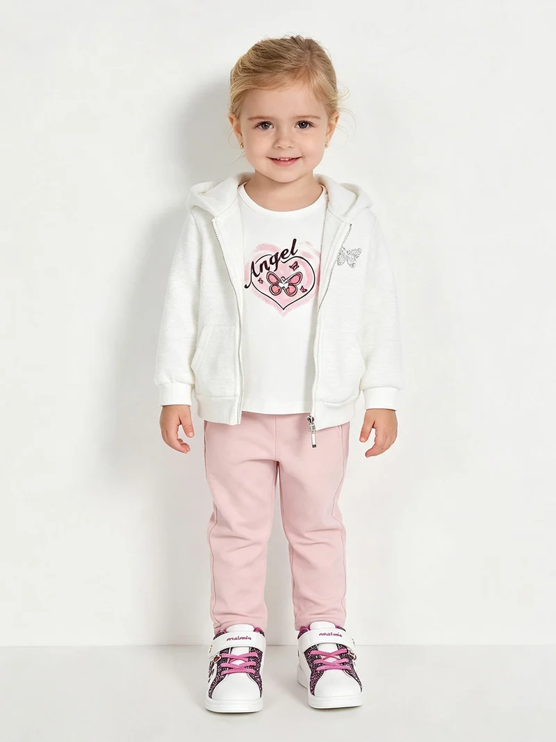 Completo 3 pezzi da neonata con cappuccio e zip - bianco