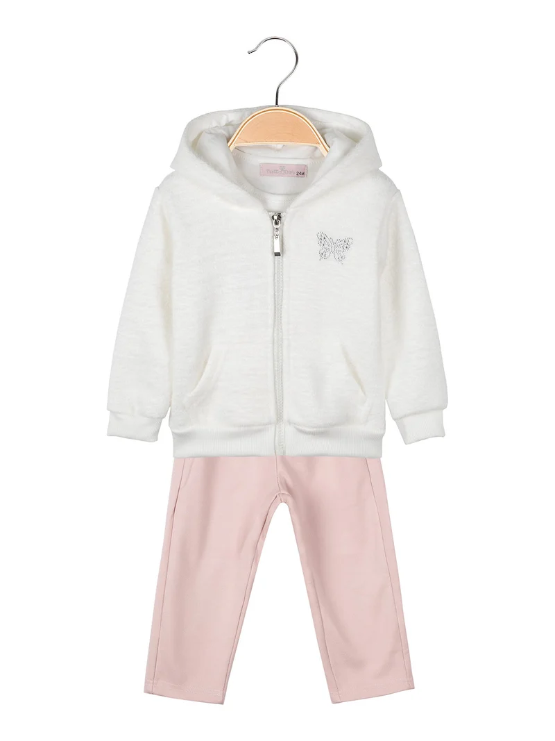 Completo 3 pezzi da neonata con cappuccio e zip - bianco