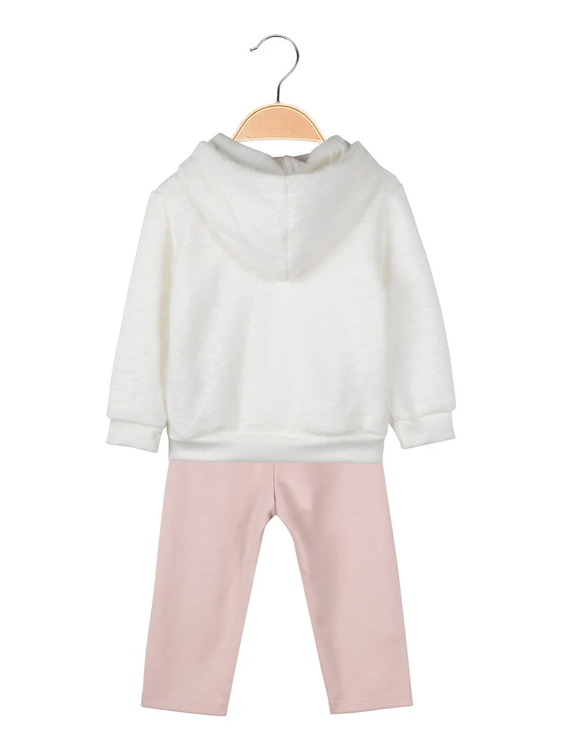 Completo 3 pezzi da neonata con cappuccio e zip - bianco
