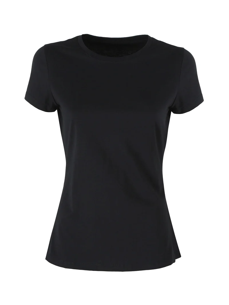 T-shirt girocollo da donna in cotone elasticizzato - nero