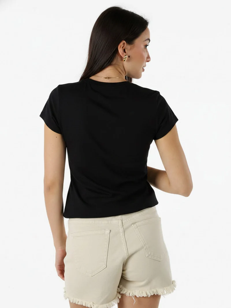 T-shirt girocollo da donna in cotone elasticizzato - nero