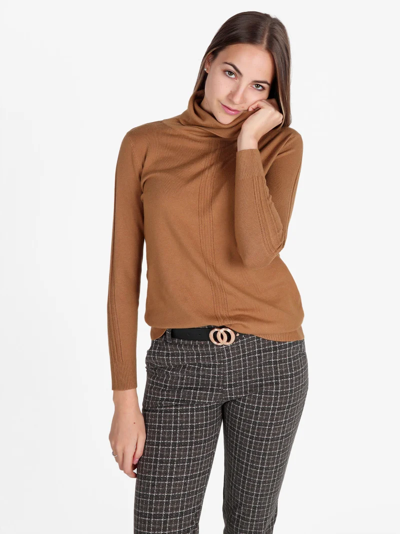 Dolcevita donna in maglia tinta unita - cammello