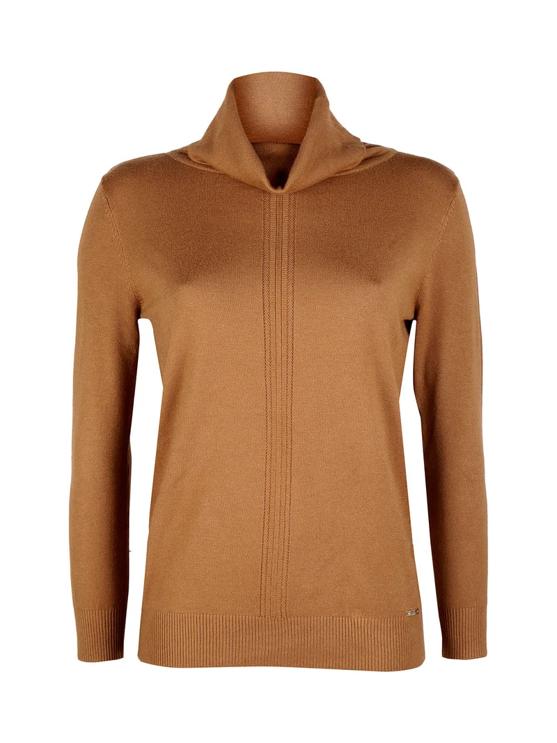 Dolcevita donna in maglia tinta unita - cammello