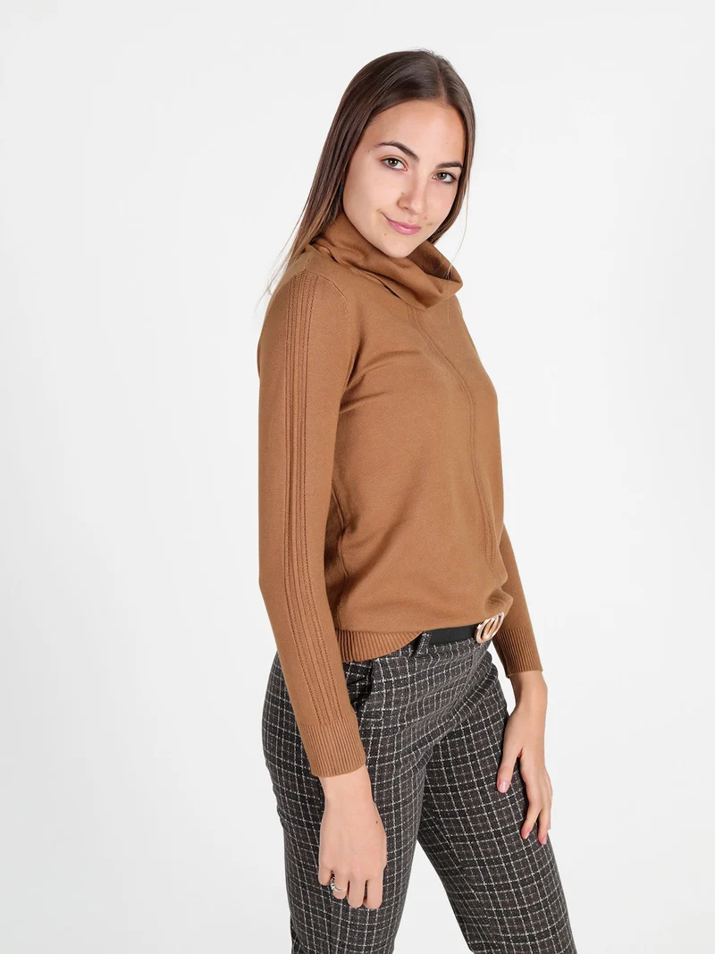 Dolcevita donna in maglia tinta unita - cammello