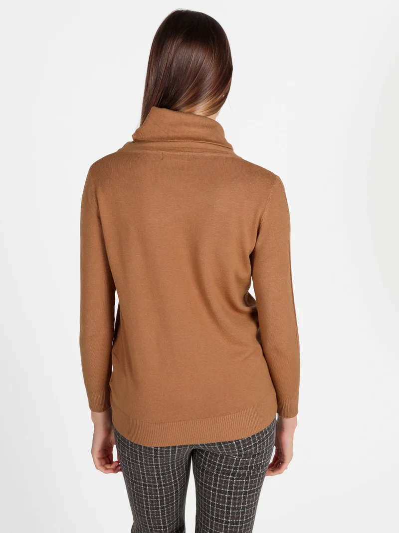 Dolcevita donna in maglia tinta unita - cammello