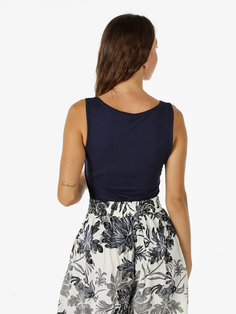 Top girocollo da donna in viscosa tinta unita - blu