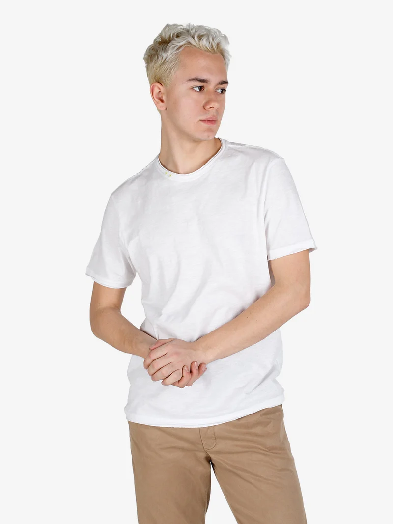 T-shirt da uomo in cotone con bottoni sullo scollo - bianco