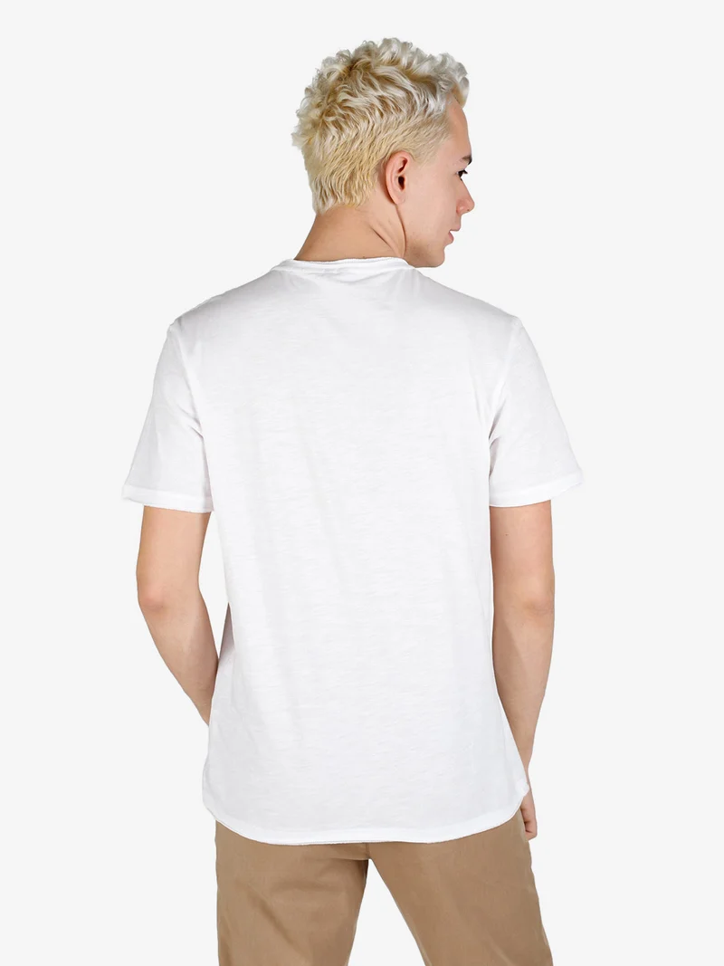 T-shirt da uomo in cotone con bottoni sullo scollo - bianco