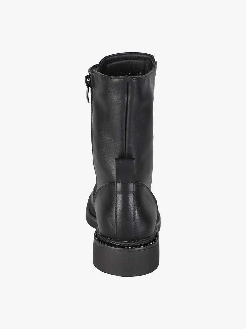 Anfibi donna stringati con zip e strass - nero