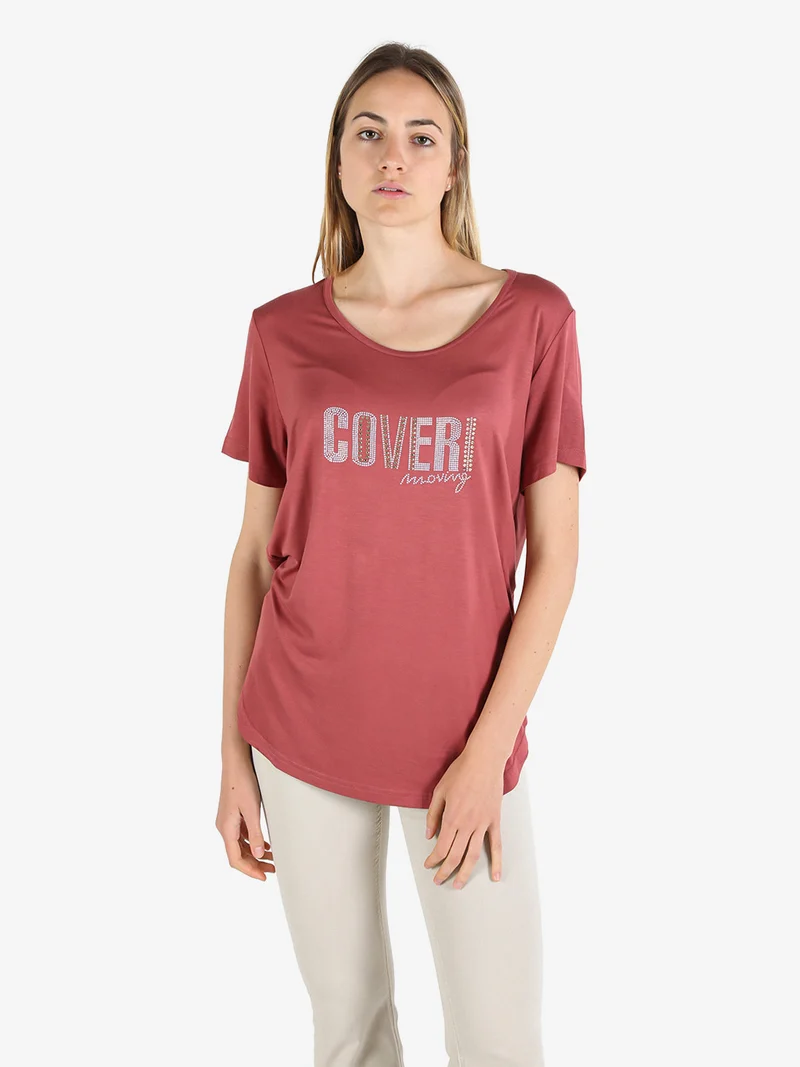 T-shirt da donna con strass - bordeaux