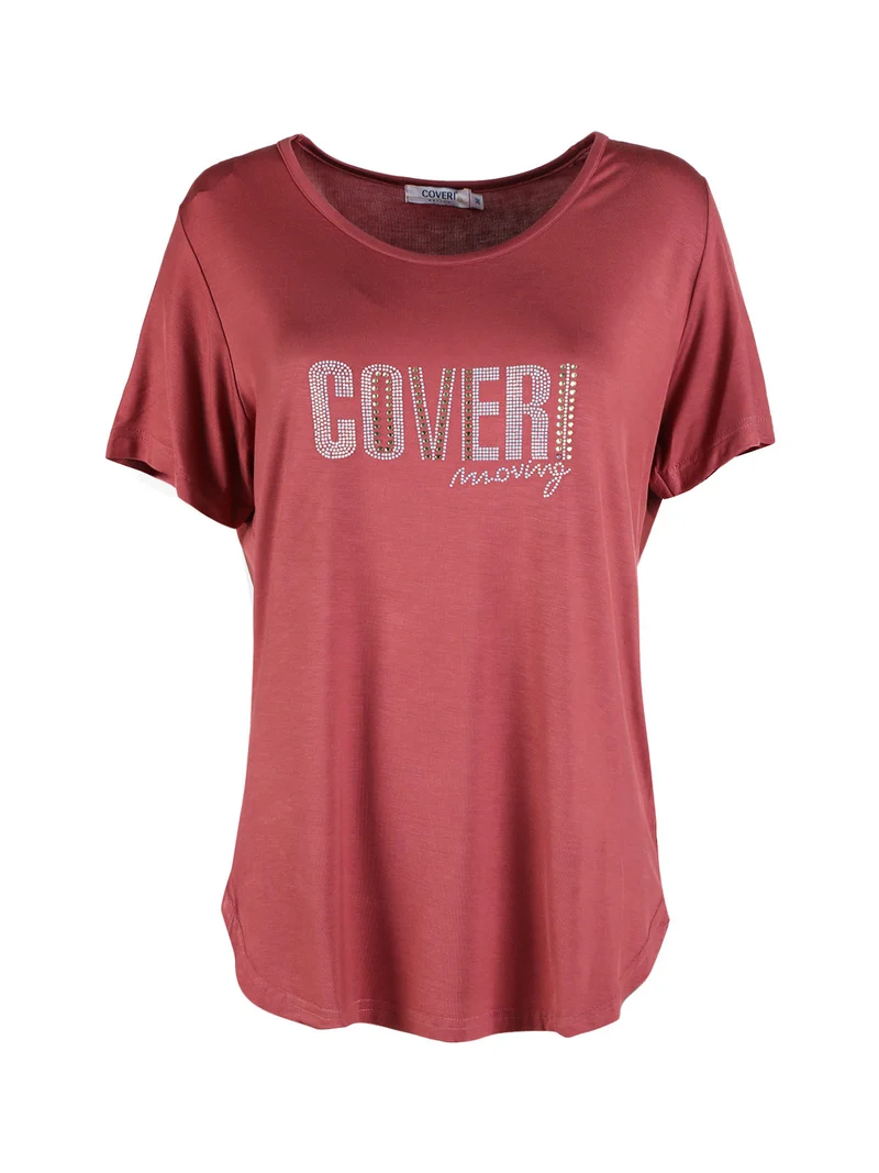 T-shirt da donna con strass - bordeaux
