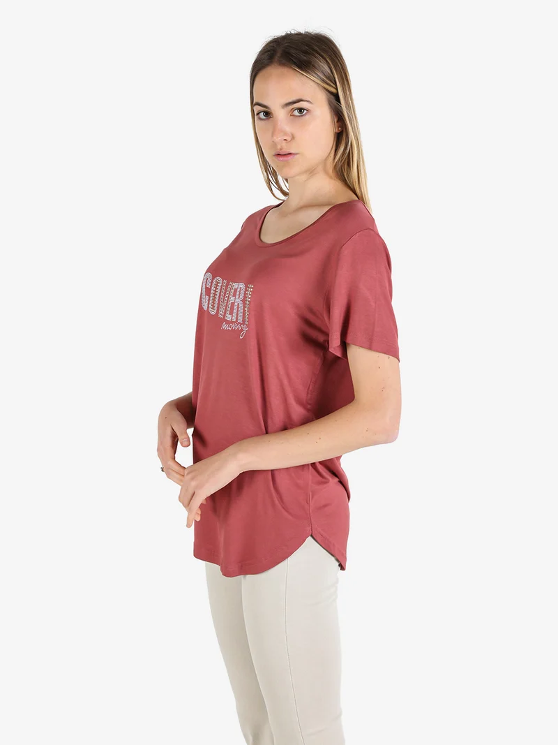 T-shirt da donna con strass - bordeaux