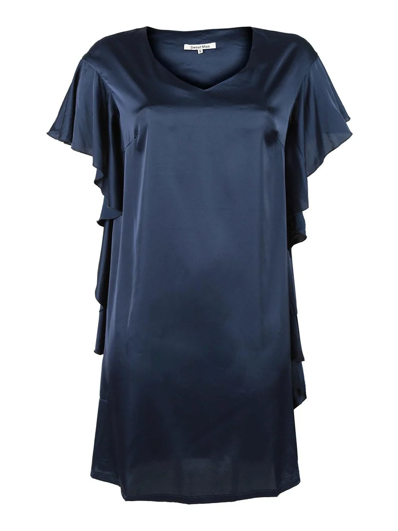 Vestito donna con volant effetto raso - blu scuro