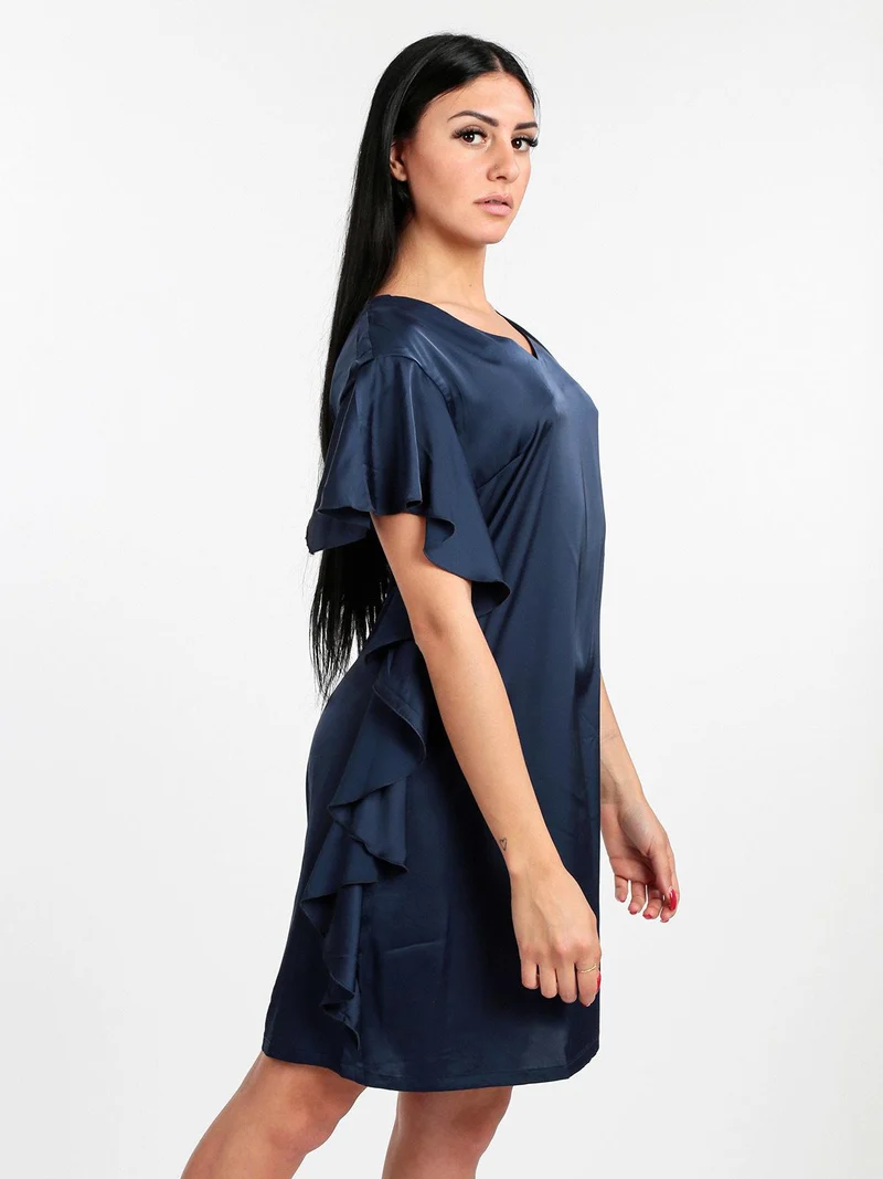Vestito donna con volant effetto raso - blu scuro