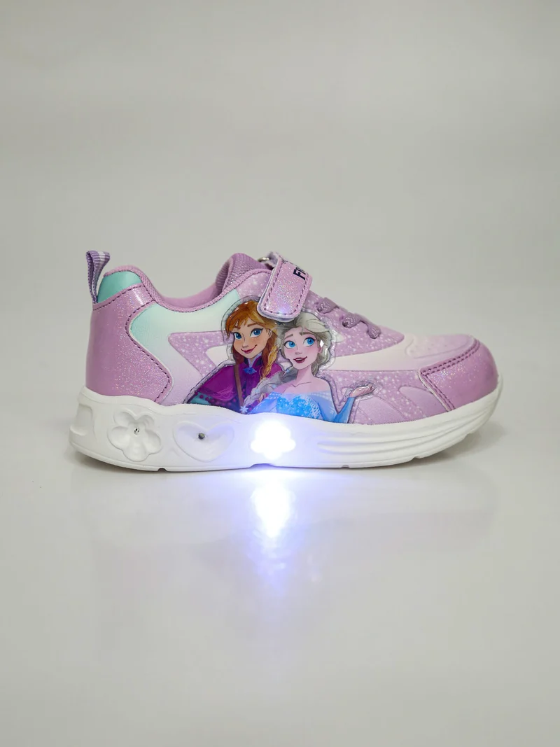 Sneakers da bambina con luci e cinturino a strappo - lilla