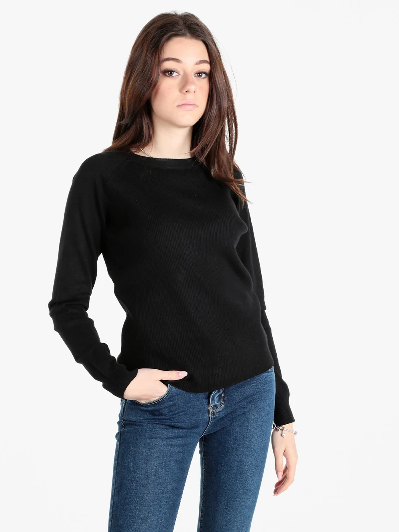 Pullover donna in maglia a costine - nero