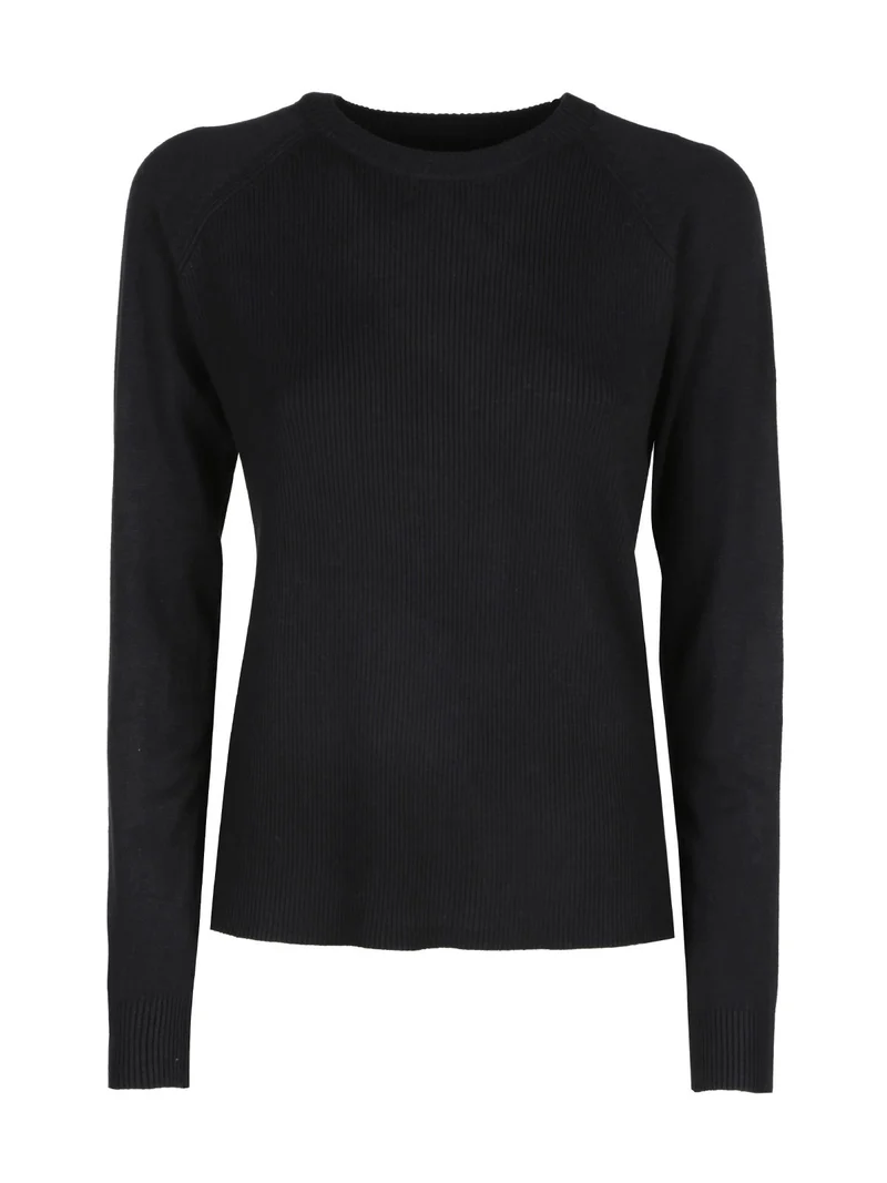Pullover donna in maglia a costine - nero