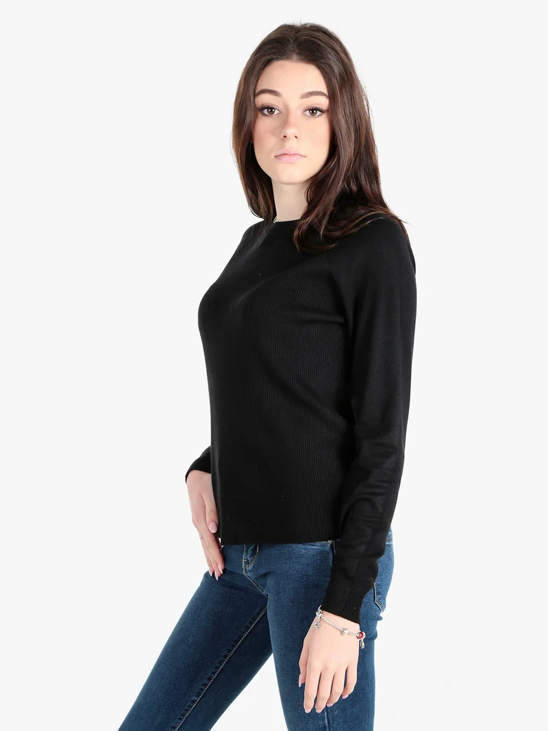 Pullover donna in maglia a costine - nero