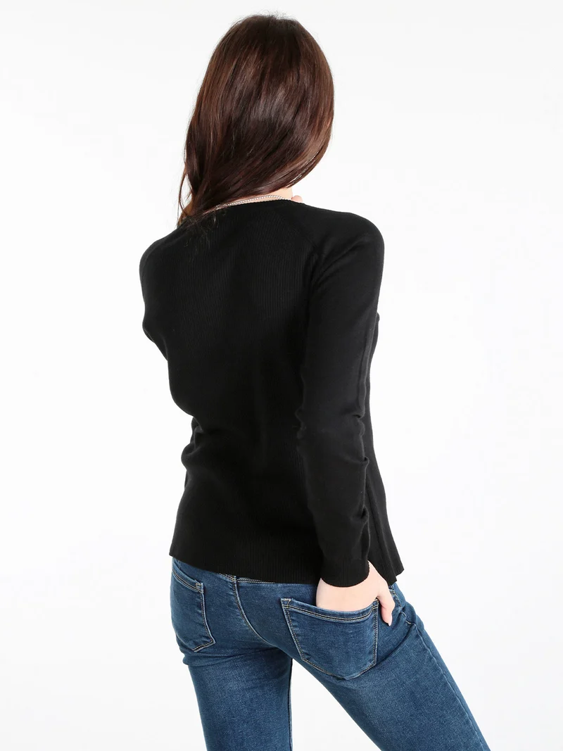 Pullover donna in maglia a costine - nero