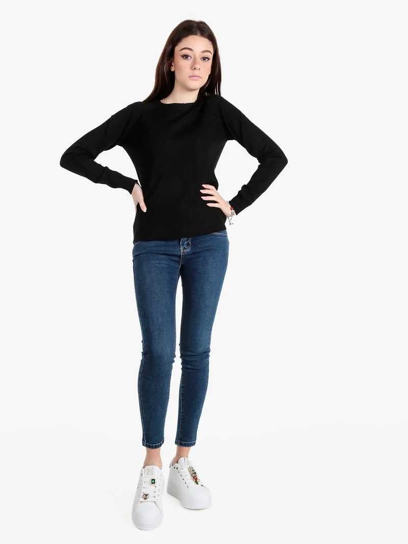 Pullover donna in maglia a costine - nero