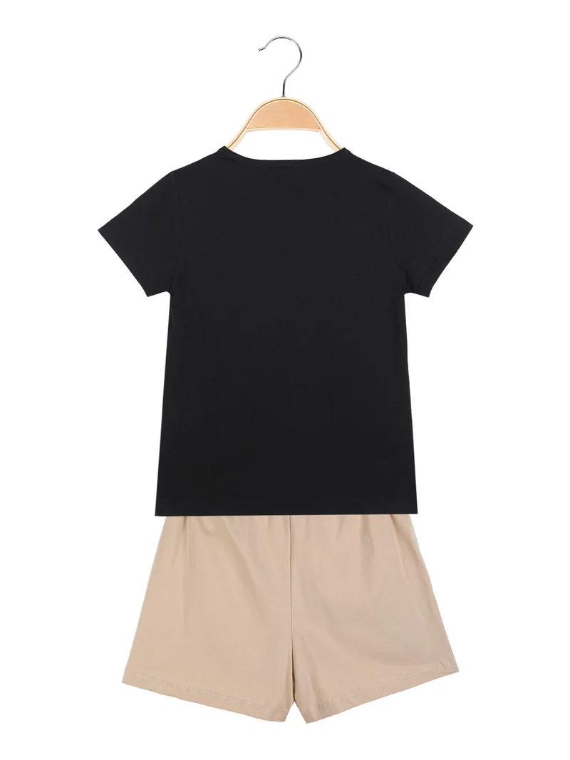 Completo corto da bambina 2 pezzi con strass - nero