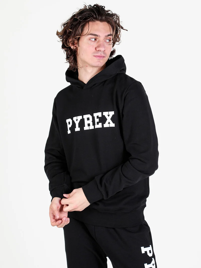 Felpa da uomo con cappuccio in cotone con logo - nero