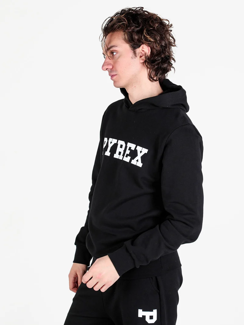 Felpa da uomo con cappuccio in cotone con logo - nero