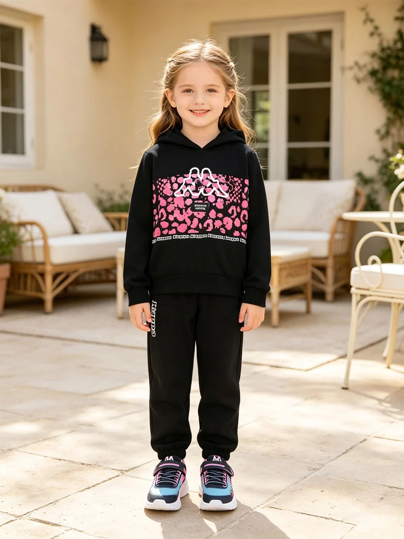 Completo tuta 2 pezzi da ragazza in cotone con cappuccio e logo - nero