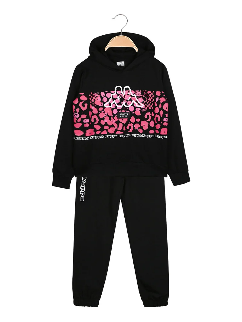 Completo tuta 2 pezzi da ragazza in cotone con cappuccio e logo - nero