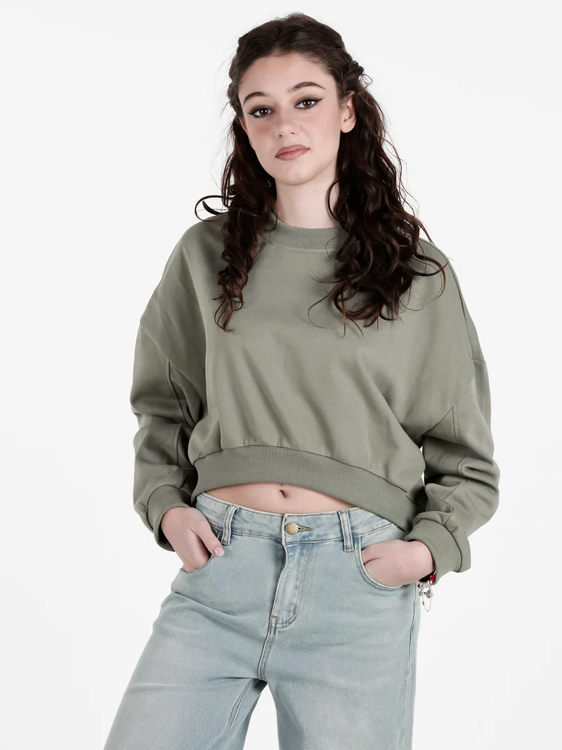 Felpa cropped da donna oversize - militare