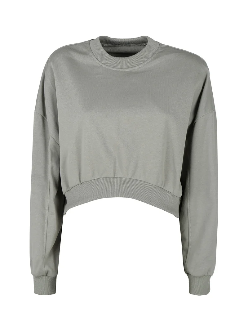Felpa cropped da donna oversize - militare