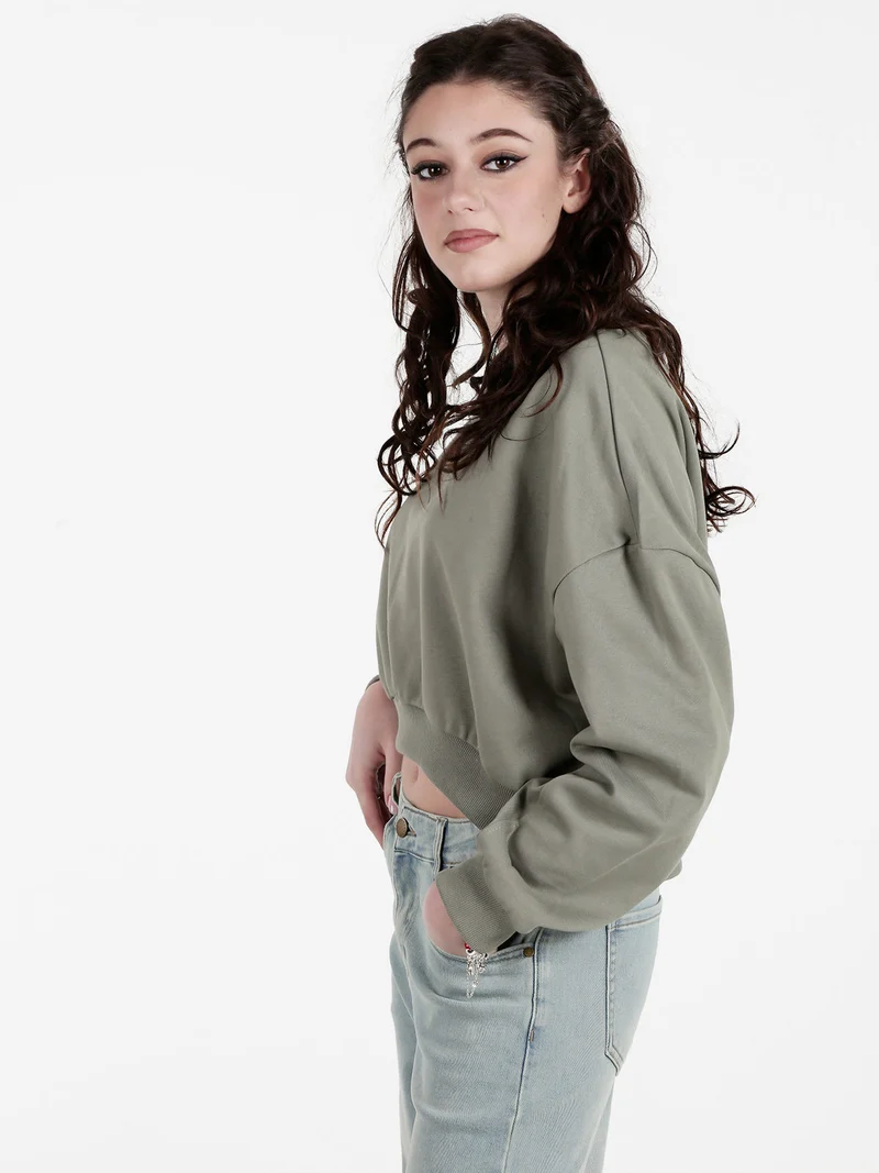 Felpa cropped da donna oversize - militare