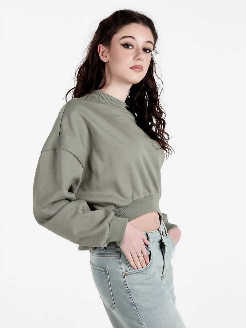 Felpa cropped da donna oversize - militare
