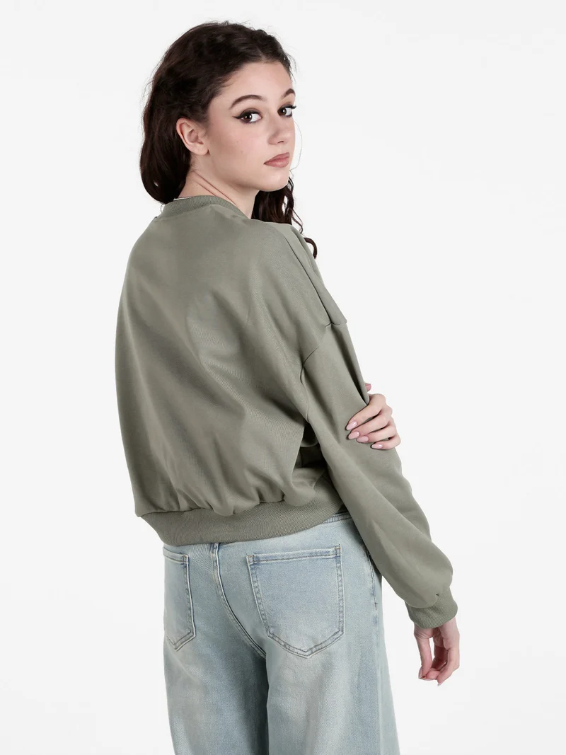 Felpa cropped da donna oversize - militare