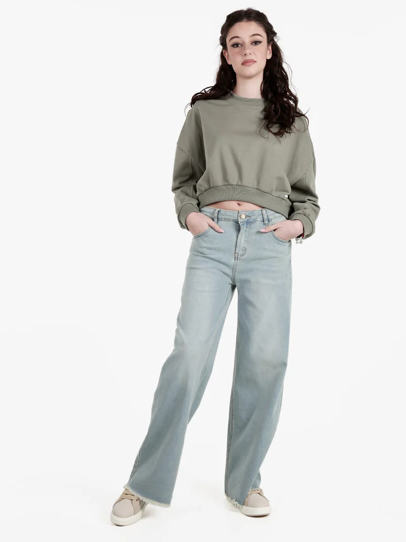Felpa cropped da donna oversize - militare